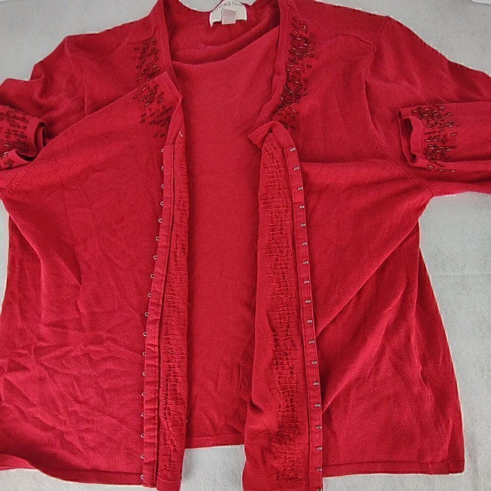 Covington Womens Long Sleeve V-Neckline Beaded Red Cardigan Size 20-22W - Picture 9 of 11